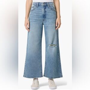 HUDSON JEANS NWT Jolene Cather Blue Faded Wide-Leg Distressed Ankle Crop Flare